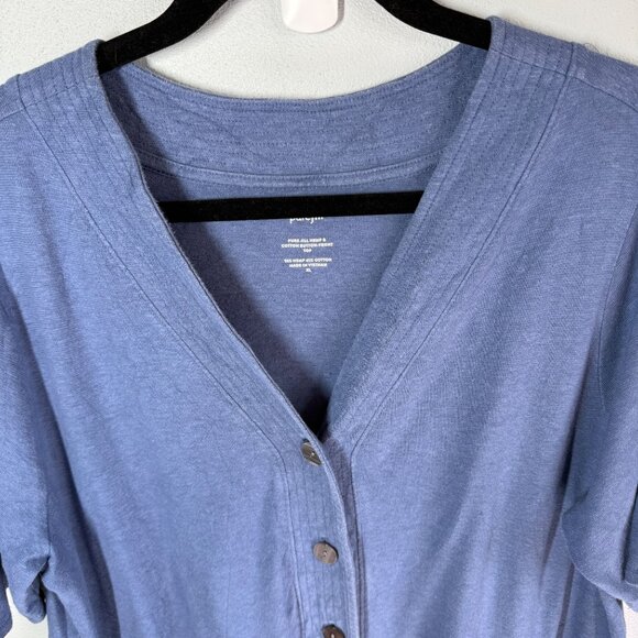 J.Jill Pure Jill Hemp Button Front Knit Top XL Blue V-Neck Lightweight Relaxed - Picture 4 of 13